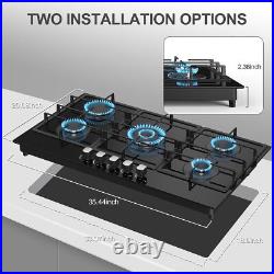 36 Gas Stove 5-Burner Gas Cooktop Tempered Built-in Gas Hob NG/LPG Convertible