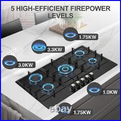 36 Gas Stove 5-Burner Gas Cooktop Tempered Built-in Gas Hob NG/LPG Convertible