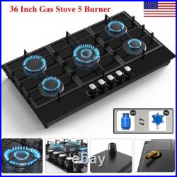 36 Gas Stove 5-Burner Gas Cooktop Tempered Built-in Gas Hob NG/LPG Convertible