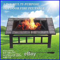 37 Square Table Fire Pit Outdoor Patio Heater Fireplace Backyard Stove withCover