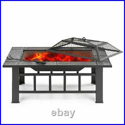 37 iKayaa Metal Fire Pit Backyard Patio Garden Oblong Deck Stove Fireplace J1B0
