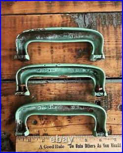 3 Antique Cast Iron & Porcelain Stove Handles Green Parts Diamond King Hardware
