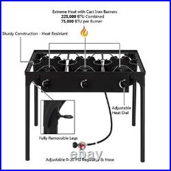 3 Burner Camp Stove for Home Brewing, Tailgating, Camping 225000 BTU Cast Iron