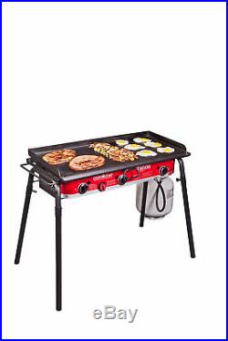 3-Burner Griddle Home Kitchen Outdoor Camping Cooking Stove Equipment Heavy Duty