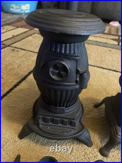 3 Vintage Cast Iron Stoves With Accessories Miniature Black