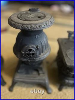 3 Vintage Cast Iron Stoves With Accessories Miniature Black