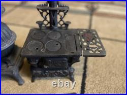 3 Vintage Cast Iron Stoves With Accessories Miniature Black