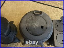 3 Vintage Cast Iron Stoves With Accessories Miniature Black