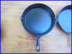 3 Vintage Embossed Number Handles Cast Iron Skillets Pans #7, #8, & #9