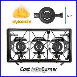 65,000 BTU Outdoor Propane Triple Burner Stove Cast Iron Camping Cooking Burner