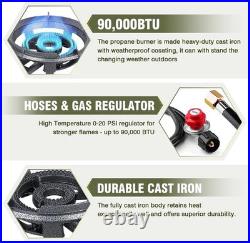 90,000 BTU Propane Burner Stove Cast Iron Portable Outdoor Cooker 0-20 PSI