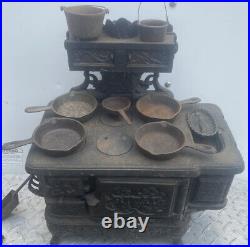 ANTIQUE RIVAL CAST IRON TOY CHILDS STOVE SALESMAN SAMPLE With Accessories