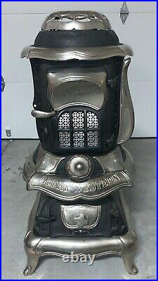 Antique 1870' Great Western Cast Iron Wood Burning Parlor Stove Free Shipping