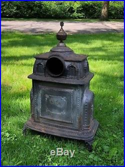 Antique 1872 Victorian Mansard Roof Home Cast Iron Figural Parlor Stove Signed