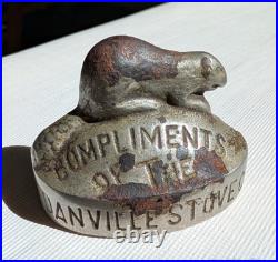 Antique 1898 Danville PA Stove Co Cast Iron Beaver Paperweight