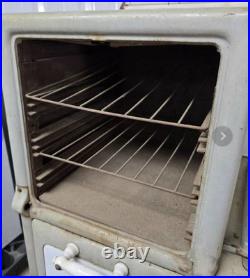 Antique 1920s Cast Iron Enamel Gas Cooking Stove Freestanding White Beige