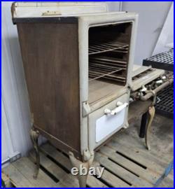 Antique 1920s Cast Iron Enamel Gas Cooking Stove Freestanding White Beige