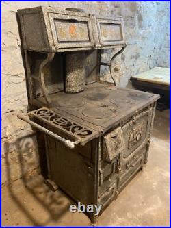 Antique 1920s or 1930s Home Comfort Wood Cook Stove Wrought Iron