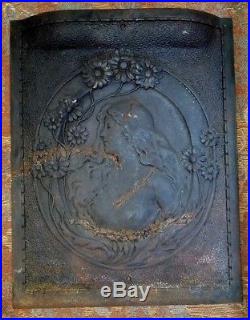 Antique Art Nouveau Cast Iron Fireplace Cover / Stove Furnace Plaque-20 X 25 1/2