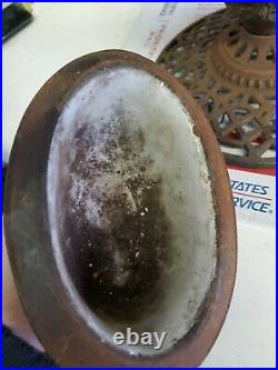 Antique Cast Iron 8.5× 6.5 Parlor Stove Topper Finial Porcelain enamel dish ht