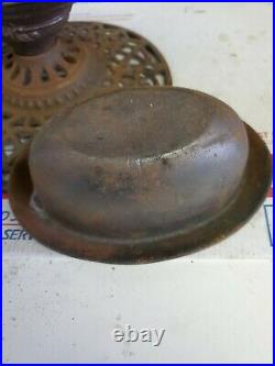 Antique Cast Iron 8.5× 6.5 Parlor Stove Topper Finial Porcelain enamel dish ht