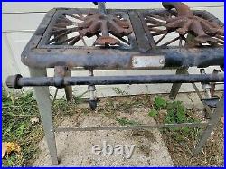 Antique Cast Iron Base Gas Stove Portable Camping Old Vtg 2 Burner Kitchen Rare