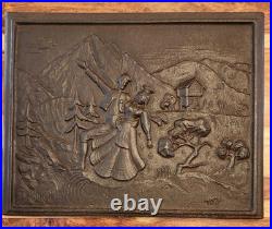 Antique Cast Iron Decorative Art From Stove Side Panel, 18.5x14.5