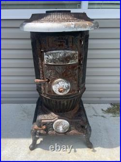 Antique Cast Iron Glenwood Oak Heating Cylinder Stove Wood Coal Burning Antique Cast Iron Glenwood Oak Heating Cylinder Stove Wood Coal Burning