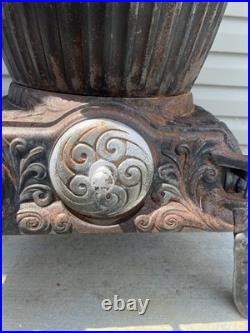 Antique Cast Iron Glenwood Oak Heating Cylinder Stove Wood Coal Burning Antique Cast Iron Glenwood Oak Heating Cylinder Stove Wood Coal Burning