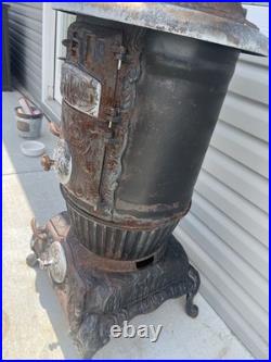 Antique Cast Iron Glenwood Oak Heating Cylinder Stove Wood Coal Burning Antique Cast Iron Glenwood Oak Heating Cylinder Stove Wood Coal Burning