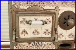 Antique Cast Iron Kitchen Stove with Original Art Nouveau Floral Tiles