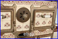 Antique Cast Iron Kitchen Stove with Original Art Nouveau Floral Tiles