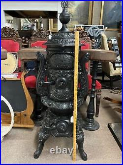 Antique Cast Iron Parlor Stove Gem City Stove Co. Dayton OH Oak Prince 44 Tall