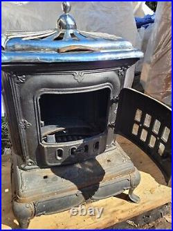 Antique Cast Iron Parlor Stove Washinton Chrome Black Nice