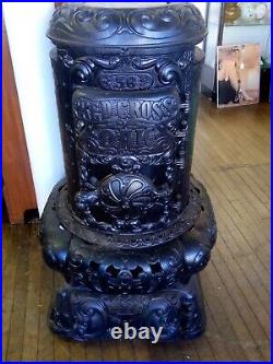 Antique Cast Iron Pot Belly Stove Red Cross Oak 56