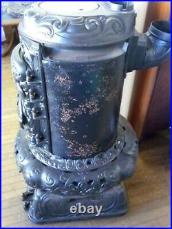 Antique Cast Iron Pot Belly Stove Red Cross Oak 56