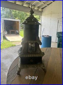 Antique Cast Iron Victorian Stove Rare Art Laurel Number 10 Wooden Wheels