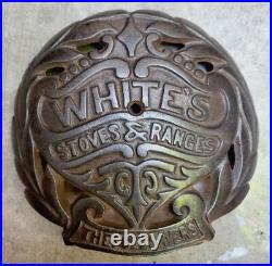 Antique Cast Iron White's Stove & Range Company Sign Plaque Stove Emblem