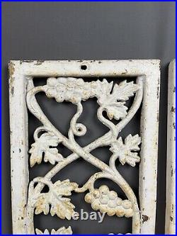 Antique Cast Iron Window Grate, Ornate Grapes, Architectural, 23 x 10 Pair 2163