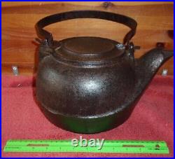 Antique Cast iron Tea pot Kettle Stove Top A with Large Wrought iron handle