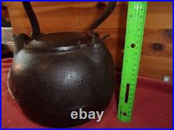 Antique Cast iron Tea pot Kettle Stove Top A with Large Wrought iron handle