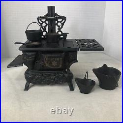 Antique Crescent Cast Iron Toy Wood Cook Stove Doll House withAcc Salesman Sample