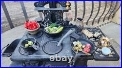 Antique Crescent cast iron large fancy toy stove witha bunch of mini accessories Antique Crescent cast iron large fancy toy stove witha bunch of mini accessories