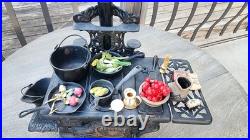 Antique Crescent cast iron large fancy toy stove witha bunch of mini accessories Antique Crescent cast iron large fancy toy stove witha bunch of mini accessories