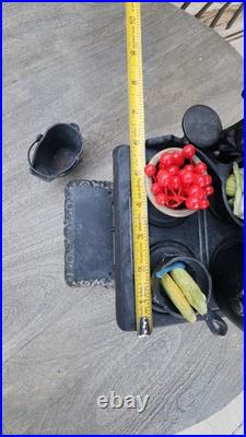 Antique Crescent cast iron large fancy toy stove witha bunch of mini accessories Antique Crescent cast iron large fancy toy stove witha bunch of mini accessories