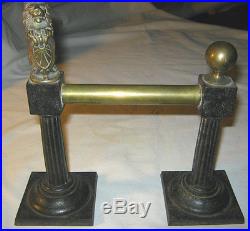 Antique Fireplace Andirons Fire Dog Hearth Stove Cast Iron Brass Lion Bookends