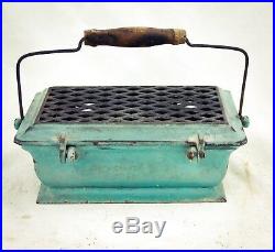 Antique French Foot warmer candle holder Enameled Cast-Iron heater stove c1900
