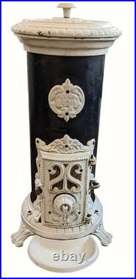 Antique Godin French Enamel Cast Iron Coal Or Wood Stove BEAUTIFUL Parlor Stove