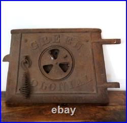 Antique Green Colonial Cast Iron Coal Wood Stove Door Door Only