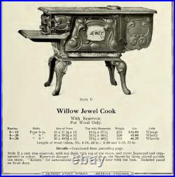 Antique Jewel Wood Cook Stove-Willow Model With Water Reservoir & Kicker Door
